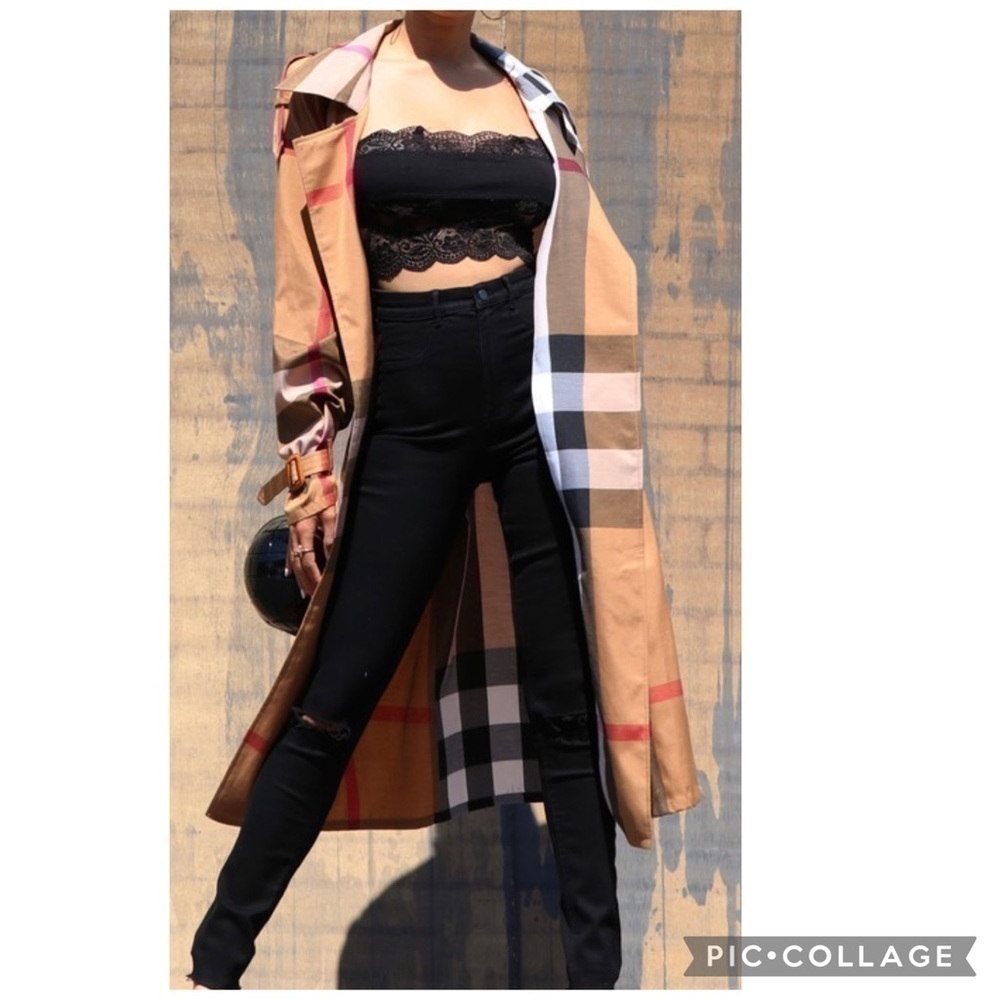 Oversized Black Plaid Trench - Picture 5 of 6